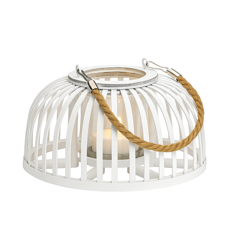 Wooden Lantern with White Glass Candle Holder
